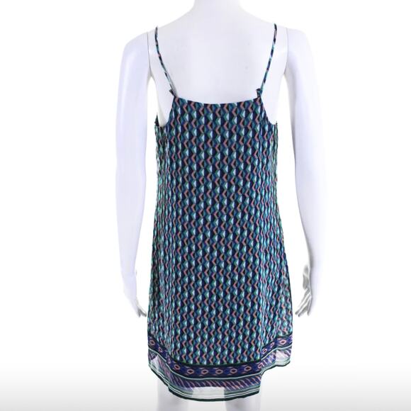Anthropologie Maeve Blue Geometric Print 100% Silk Slip Dress S NWT - Picture 4 of 8